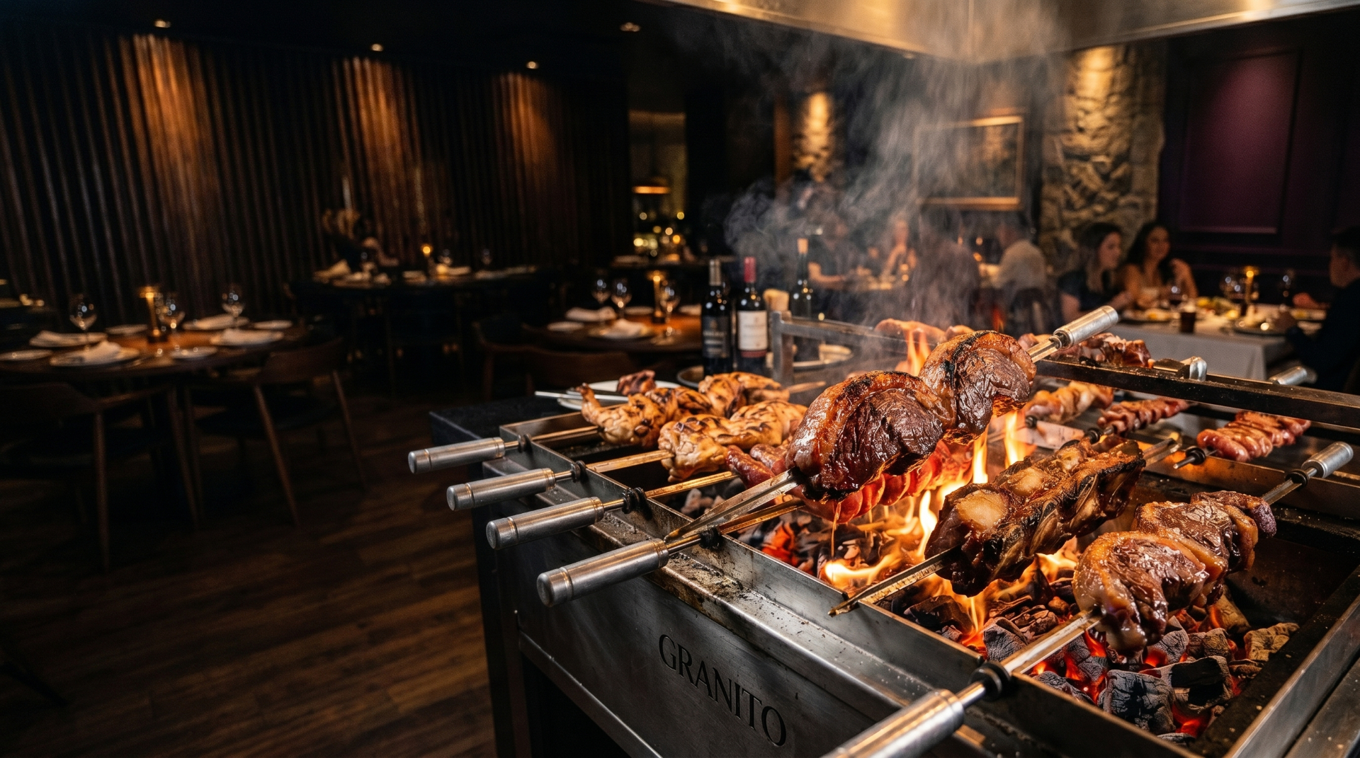 Espetos de picanha e carnes nobres na brasa - Granito